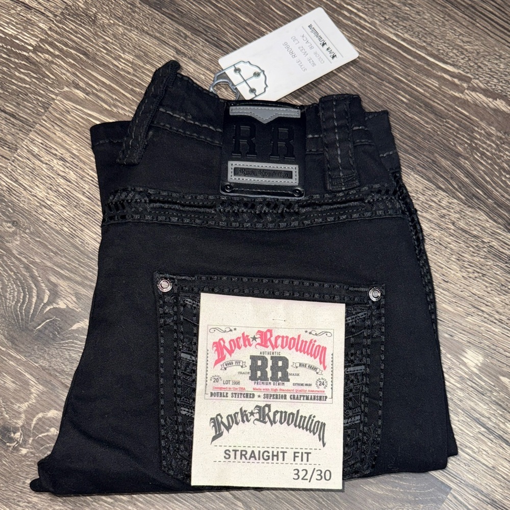 Rock Revolution Black 32x30 Embellished Jeans #RR066